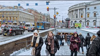 Walking Tour in St Petersburg Russia №233 Nevsky Prospekt in winter  4K street walk [upl. by Sitof]