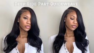 HOW TO Deep Side Part Quick Weave With Curls [upl. by Eintruok32]