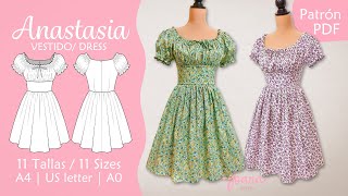 Tutorial de Costura de Vestido milkmaid estilo cottagecore  Patrón PDF Descargable  ANASTASIA [upl. by Neville]