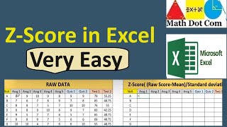 How to Calculate ZScore from Raw Data in Excel  Math Dot Com [upl. by Nevs319]