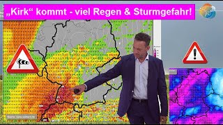 Sturmgefahr  viel Regen  TiefStreifschuss Sonntag dann Hoch Wettervorhersage 0917102024 [upl. by Yauqram310]