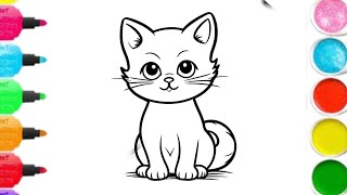 Colouring a Beautiful Cat😺 Beautiful and Easy colouring Kids and toddlers [upl. by Gretal]