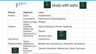 larval form of all phylum  Animal kingdom  with their organism amp class  RPSC  UPSC  RAS  NEET [upl. by Sosthenna]