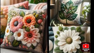 crochet pillow cover handmade beautiful elegant flower pillow designe idea [upl. by Selma937]