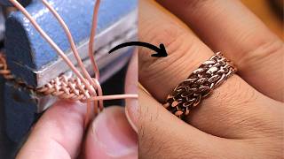 Making a wickershaped knitted ring by using old copper cables [upl. by Ahcim183]