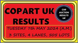 COPART UK AUCTION RESULTS FOR TUES 7th MAY am 2024 [upl. by Helga]