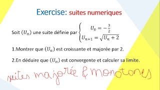 Montrer quune suite est croissante er majorée  utilisation du point fixe [upl. by Ronyar]