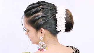 Wow Hairstyle for Wedding Night  Juda Bun Hairstyle for Saree  Very Easy Hairstyle [upl. by Sherfield]