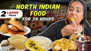 Eating North Indian Food for 24 Hours  Chole Bhature Kulhad Momo Kadhi Chawal amp more [upl. by Ahsuatal771]