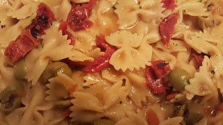 BOW TIE PASTA WITH SUN DRIED TOMATOES amp OLIVES MAKES ITS OWN SAUCE [upl. by Alleroif]