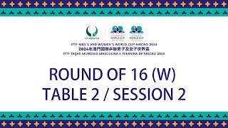 LIVE  T2  Round of 16  ITTF Mens and Womens World Cup Macao 2024  Session 2 W [upl. by Nelrac706]