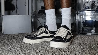 Rick Owen’s Vintage Low Top Designer Vans Black amp White  Unboxing amp On Foot Review [upl. by Ttegdirb810]