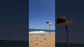 Relaxing Beach Sounds Wind and Straw Hat on Sand with Soothing Wave Sounds [upl. by Akeret]