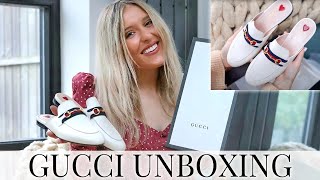 GUCCI PRINCETOWN SLIPPERSMULES UNBOXING amp REVIEW  LUXURY DESIGNER TRY ON [upl. by Eytteb18]