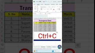 Transpose data in excel 😳 excel formula hacks 😱  excel excelshortcuts [upl. by Asseram]