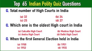 Top 65 Indian Polity Quiz Questions And Answers English  India Polity Gk MCQs Questions  India GK [upl. by Boys]