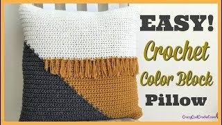 Easy Crochet Color Block Pillow Cover [upl. by Akelam]