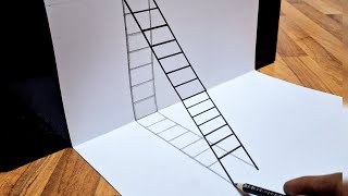 How to draw a 3d ladder 🪜3d illusion Drawing [upl. by Gotthard]