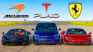 Tesla SUV v Ferrari v McLaren DRAG RACE [upl. by Niabi320]