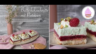 ButterkeksSchnitte mit Pistaziencreme Vanillepudding amp Fruchtschicht  Inas Backwelt [upl. by Vincents]