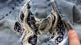 Second Jeans Repair with Sashiko Stitching  with little explanation [upl. by Hooke]