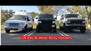 Econoline Lift Kits amp wide body fender flares  Stock Vs Weldtec Vs Action Van Suspension quotAVquot kit [upl. by Marcellus563]