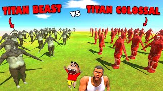 BEAST TITAN ARMY vs COLOSSAL TITAN ARMY in Animal Revolt Battle Simulator with SHINCHAN and CHOP [upl. by Phebe]