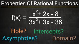 Properties of Rational Functions  Asymptotes Holes Intercepts amp Domain [upl. by Michiko]