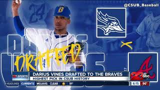 Junior pitcher Darius Vines becomes CSUBs highest draft pick [upl. by Notlil]