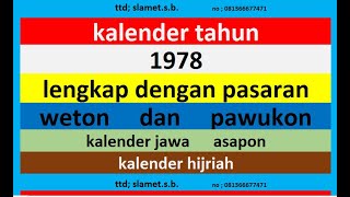 kalender 1978 lengkap pawukon  weton  pasaran kalender jawa  hijriah [upl. by Asirehc]