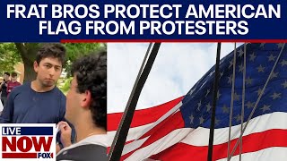 Gaza protests Fraternity brothers protect American flag from protesters  LiveNOW from FOX [upl. by Liu340]