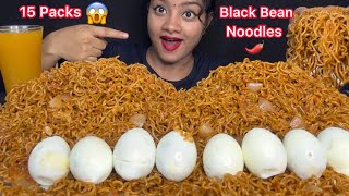 15 PACKETS 😱 BLACK BEAN NOODLES CHALLENGE 🥵FOOD EATING VIDEOS BIG BITES EATING SHOW MUKBANG ASMR🔥 [upl. by Einafets50]