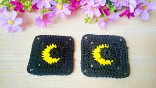 How to Crochet Granny Square Crescent Moon Easy  Granny Square Crochet Tutorial [upl. by Ariem]