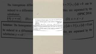 Which substitution is applied to solve a homogeneous differential equation [upl. by Simone]