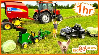 Farm compilation with kids ride on tractor trucks real tractors animals Educational  Kid Crew [upl. by Lorri]