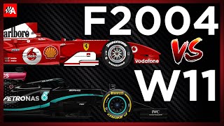 Comparing the Ferrari F2004 vs Mercedes W11 2020 Formula 1 car [upl. by Obau]