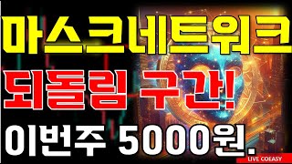 마스크네트워크 전망 quot🔥 되돌림 구간quot🔥 이번 주 충분히 5000원 돌파 합니다🔥 조정 끝🔥 [upl. by Turk]