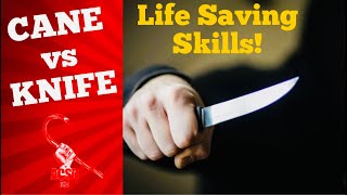 Cane Self Defense Cane vs Knife Life Saving Skills [upl. by Lynden863]