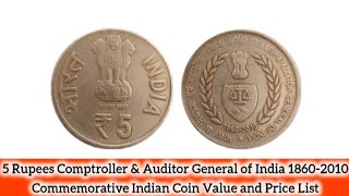 5 Rupees Comptroller amp Auditor General of India 18602010Commemorative Indian Coin Value ampPrice List [upl. by Emmons248]