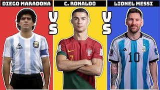 Maradona vs Ronaldo vs Messi  The Ultimate GOAT Comparison [upl. by Doownelg890]