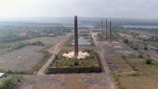 Stewartby Brickworks Chimneys Demolition Drone Video [upl. by Netsyrk]