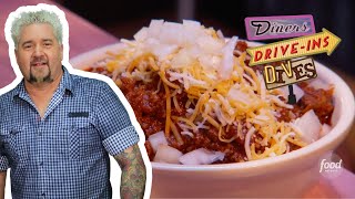 Guy Fieri Eats State Champ CHILI at The Diner in OK  Diners DriveIns and Dives  Food Network [upl. by Arze]