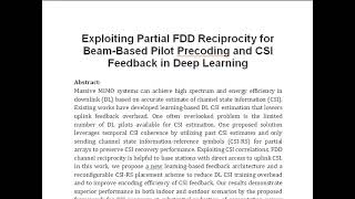 Exploiting Partial FDD Reciprocity for Beam Based Pilot Precoding and CSI Feedback in Deep Learning [upl. by Horace]