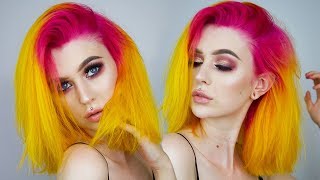 DYING MY HAIR PINK  YELLOW 💦 Hair Dye Tutorial  Evelina Forsell [upl. by Rahcir]