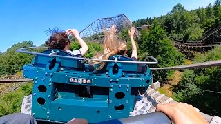 Tonnerre 2 Zeus Parc Astérix  ONRIDE  wooden roller coaster POV [upl. by Pietrek]