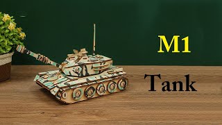 M1 Battle Tank 3D Woodcraft Construction Kit  Mô hình lắp ghép gỗ Xe tăng Chiến đấu M1 [upl. by Anissa]