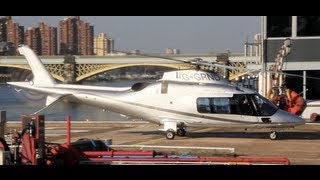 Impressive landing Agusta A109S at London Heliport taxi refuelling and stay at Verta Hotel [upl. by Patric197]