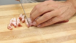 How to Cut Bacon into Lardons  Bacon to Lardons  Cooking with Bacon [upl. by Hatnamas]