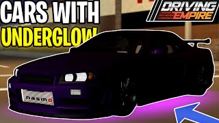 ALL CARS WITH UNDERGLOW amp NEW CUSTOMIZATION IN Driving Empire [upl. by Reggis]