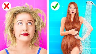 SHORT HAIR VS LONG HAIR STRUGGLES💇‍♀️ Smart Beauty Hacks and Funny Situations by 123 GO [upl. by Burnett]